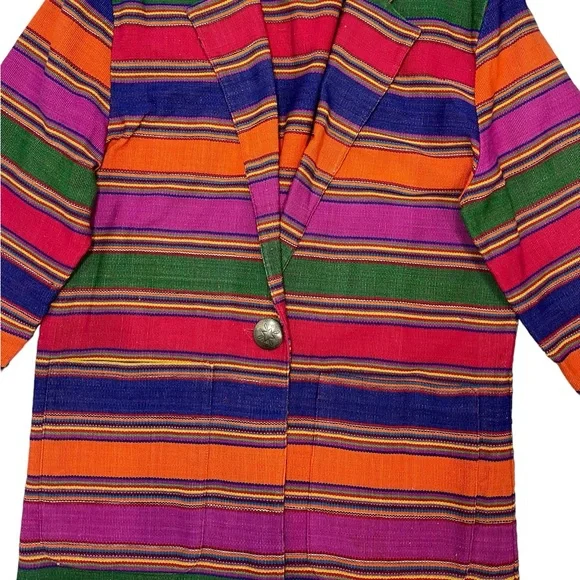 Vintage Weekend Wear 90s Striped Blanket Weave Jacket Long Western Aztec Blazer - Picture 11 of 16